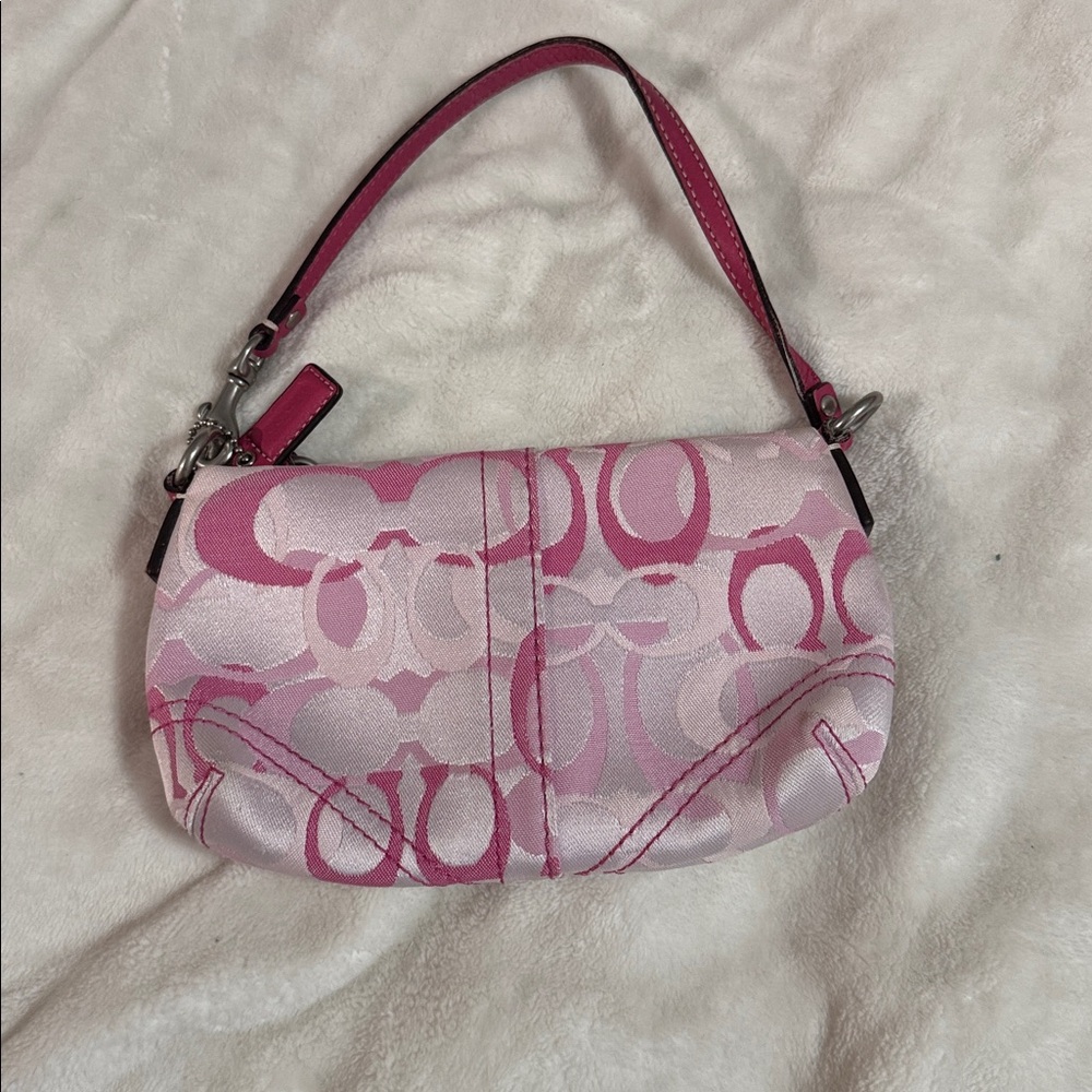 Coach Pink Signature Logo Wristlet Bag with Metallic Charm - Picture 2 of 8